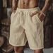 Men's Linen Shorts Drawstring Elastic Waist Straight Leg Solid Color Breathable 7/8 Length Casual Everyday Beach Shorts_viptrois.com