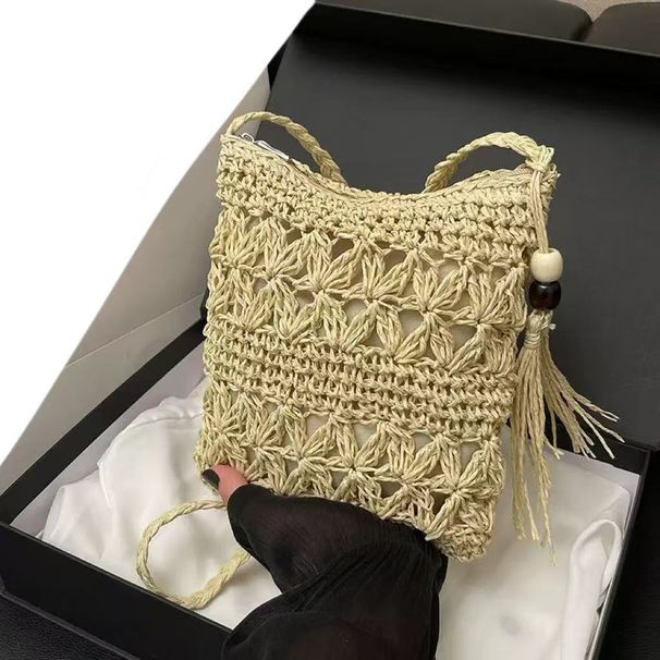 Hand Woven One Shoulder Versatile Literary Hollow Niche Tassel Mobile Phone Bag High Value Crossbody_viptrois.com