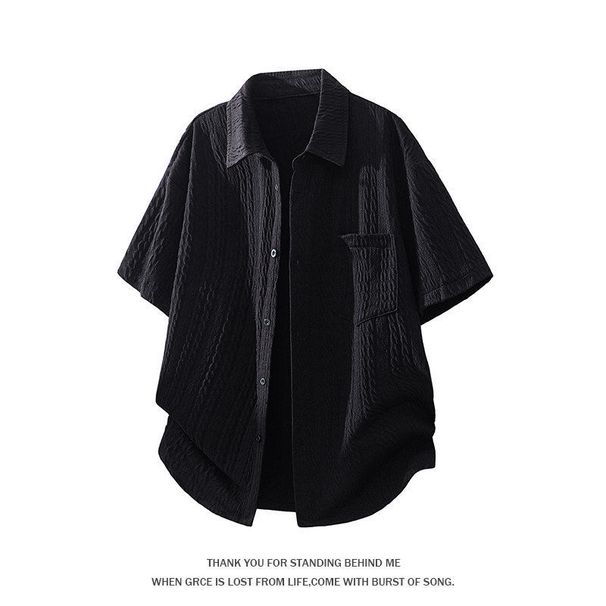 Men's White Shirt With A Sophisticated Textured Striped Jacquard Pattern, A Cool And Stylish Summer Look, Thin And Loose Fitting Ice Silk Short Sleeved Shirt._viptrois.com