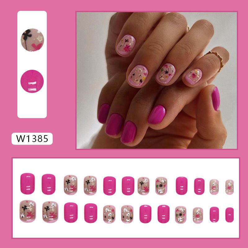 Short European Square Rose Red Floral Ins Style Autumn Elegant White Nail Finished Manicure_viptrois.com