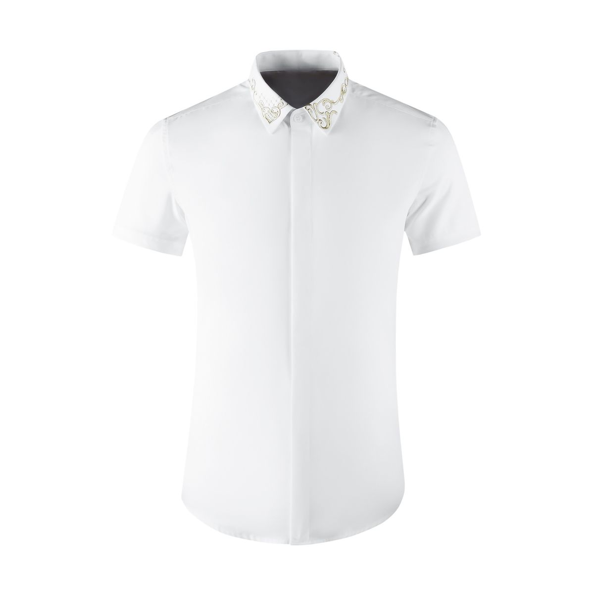 Men's Slim Fit Short Sleeve Shirt With Royal Embroidery - Chinese Style Ethnic Elegance_viptrois.com