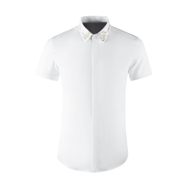Men's Slim Fit Short Sleeve Shirt With Royal Embroidery - Chinese Style Ethnic Elegance_viptrois.com
