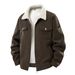 Men's Corduroy Jacket With Fleece Lining - Winter Workwear Coat, Thickened Polyester Utility Outerwear For Casual & Street Style (Black/Brown/Khaki)_viptrois.com