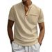 Men’s Retro Contrast Color Short-Sleeve Henley Polo Shirt – Breathable Loose Fit Casual & Commuter Top (S-XXXL, 6 Colors)_viptrois.com