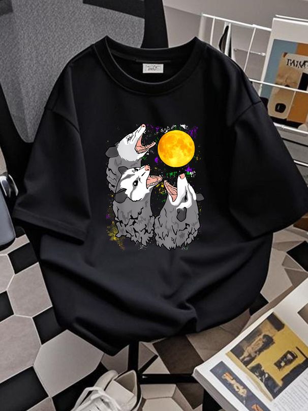 Retro Three Opossum Dead Moon Possum Gifts Costumes For Adults Gift T-Shirt Graphic Casual Designer Clothes Homme Streetwear Breathable Stylish_viptrois.com