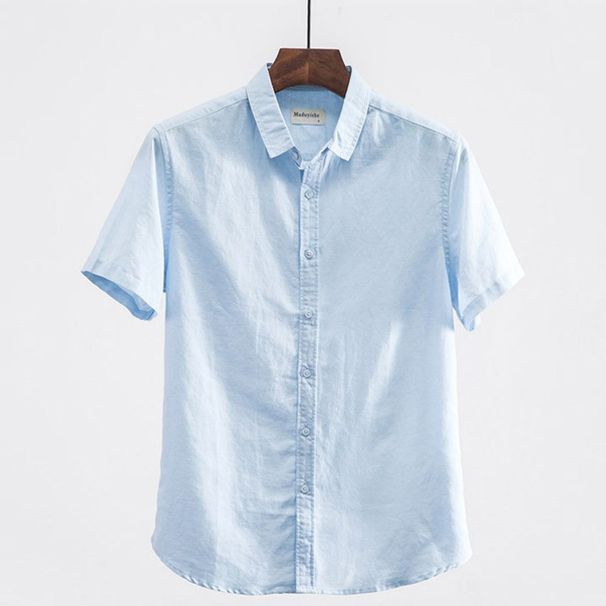 Men's Clothing Summer Casual Square Collar Linen Short Sleeved Shirt Thin Breathable Loose Large Size Cotton And Linen White Shirt_viptrois.com