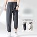 Men's Summer Thin Ice Silk New Style Jogger Sports Cropped Trendy Brand Cool Casual Long Pants_viptrois.com