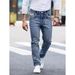 Men's Slim Fit Stretch Denim Jeans - Classic Blue Washed Straight Leg Pants With Embroidery Detail (S-2XL, Blue/Light Blue)_viptrois.com