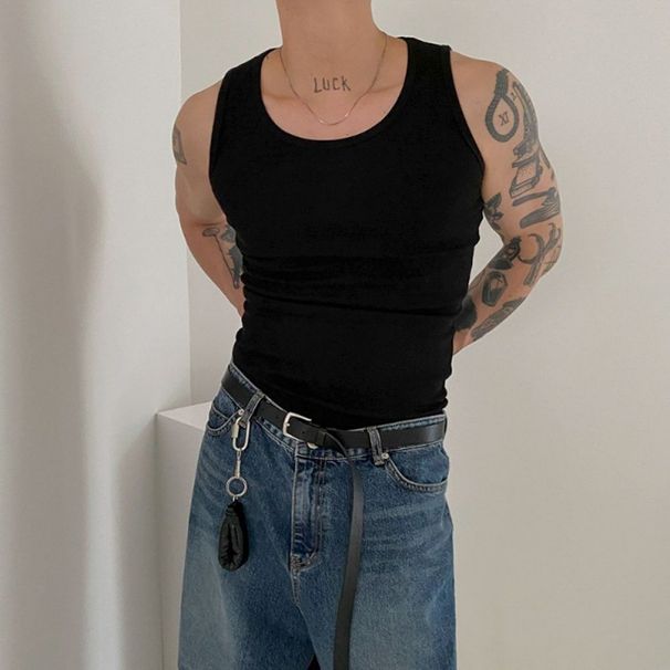 Men's Clothing Pure Cotton Bottoming Shirt Men's Vest Summer Solid Color Versatile Sleeveless T Shirt Sports Fitness Slim Waistcoat_viptrois.com