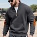 Men's Heavyweight Fleece Zip-Up Patchwork Henley Collar Long Sleeve Casual Shirt – Solid Color, Relaxed Fit, Winter Warmth_viptrois.com