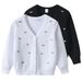 Mother & Kids Girls' Knit Cardigan With Heart Embroidery - Lightweight Summer & Spring Outerwear For Kids (90-160cm, Pearl White/Black)_viptrois.com