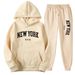 Men's Clothing Unisex Hoodie & Jogger Set – Trendy Letter Print, Fleece-Lined, Oversized Fit For Men & Women | NYC Streetwear Inspired_viptrois.com