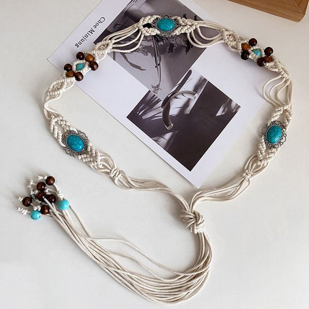 Woven Waistband, Women's Decorative Dress, Fashionable Circular Loop, Knotted Thin Chain, Waist Cinched Cotton And Linen_viptrois.com