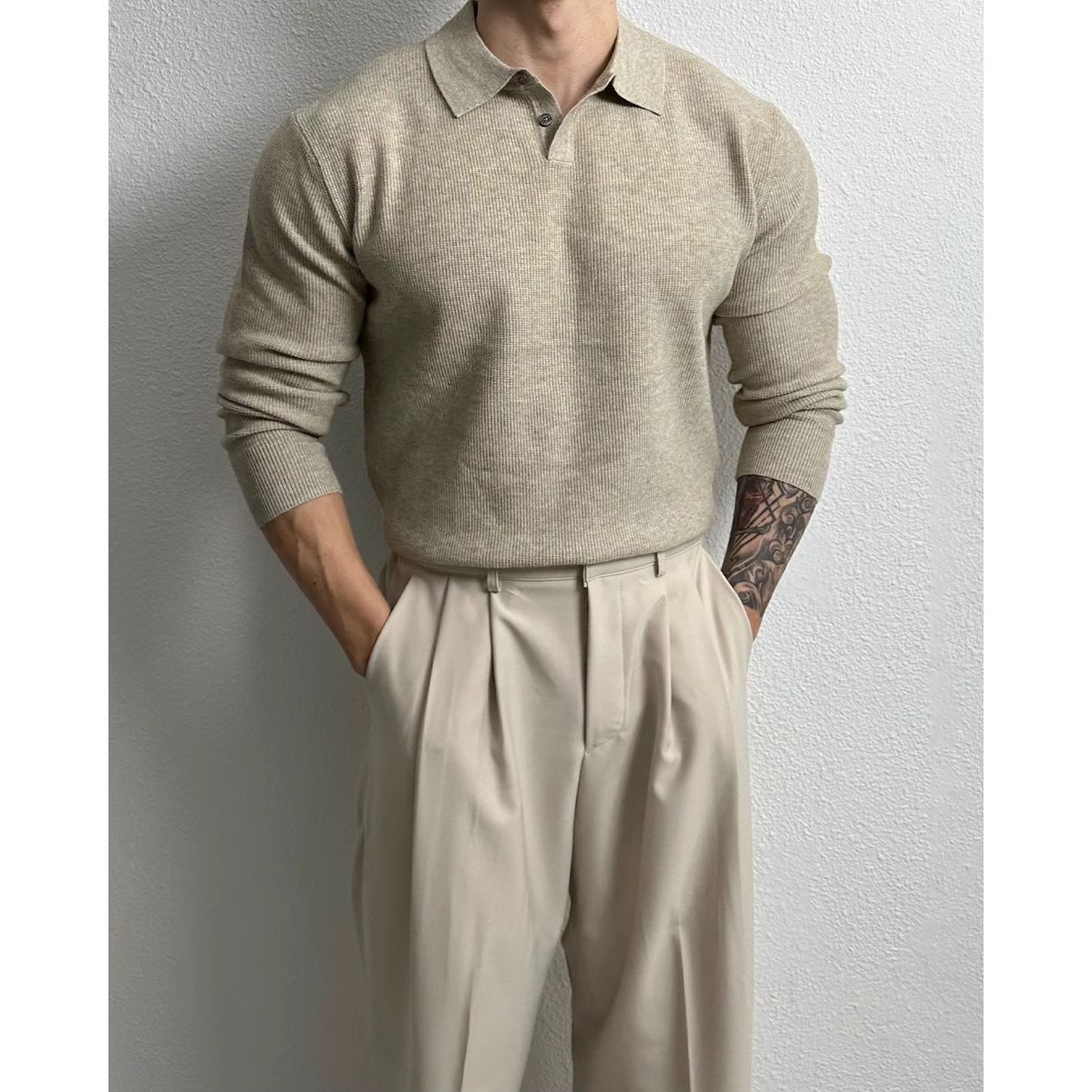 New Polo Shirt With A Collar And Long Sleeves, Knitted Sweater, Men's British Business Style, Slim Fit_viptrois.com