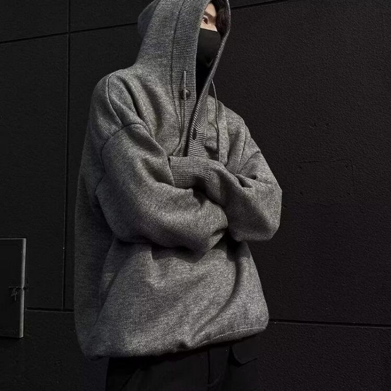 Retro Grey Hooded Sweater Men's Autumn And Winter Casual Versatile Knitted Sweater_viptrois.com