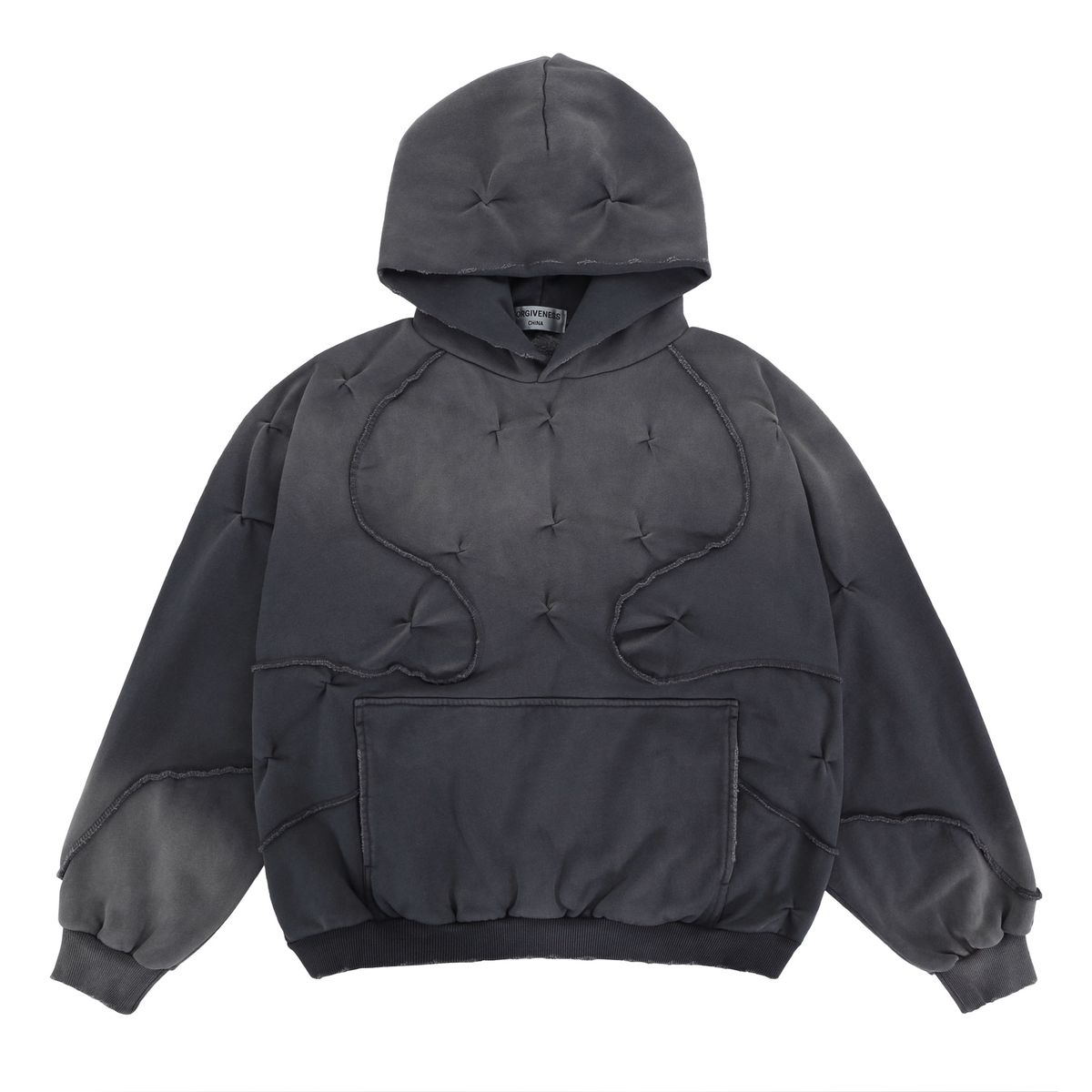Trendy Patchwork Deconstructed Hoodie With Gradient Dye & Fleece Lining – Streetwear Essential For Fall/Winter_viptrois.com