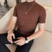 Summer New Men's Slim-fit Bottoming Shirt Korean Version Rhombus Plaid Semi-turtleneck T-shirt Elastic And Comfortable Thin T-shirt_viptrois.com