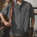 2024 Summer New Turn-down Collar Button T-shirt Men's European Style Washed Short Sleeve Loose Casual Top Men_viptrois.com