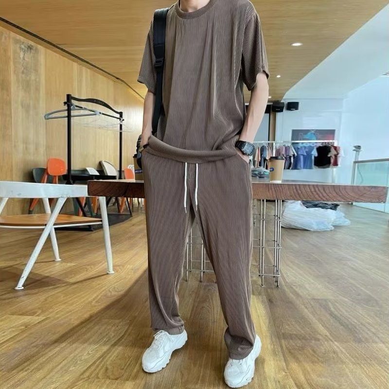 Men's Clothing Short Sleeved T Shirt Men's Loose Trousers Summer Thin Men's Clothing Two Piece Suit_viptrois.com