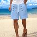 Men's Summer Cotton And Linen American Casual Shorts Beach Loose Straight Button Shorts_viptrois.com