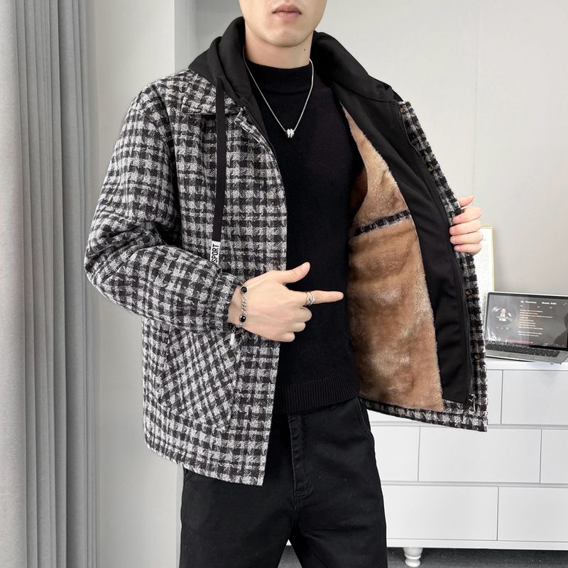 Autumn And Winter New Style Lapel Retro Jacket Cardigan Men's Fashionable Plus Velvet Thick Plaid Jacket Workwear Top Trendy_viptrois.com