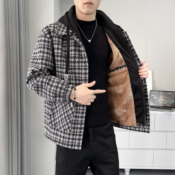 Autumn And Winter New Style Lapel Retro Jacket Cardigan Men's Fashionable Plus Velvet Thick Plaid Jacket Workwear Top Trendy_viptrois.com