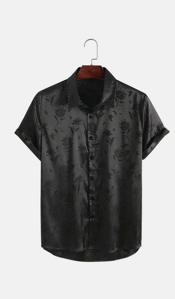 Men's Short-sleeved Shirt With High-end And Fashionable Style, Embossed Jacquard Lapel Button, Men_viptrois.com