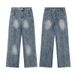 Men's Clothing Retro Cleanfit Tie Dyed Straight Jeans Couple Style Bamboo Texture Simple Men And Women Wide Leg Pants_viptrois.com