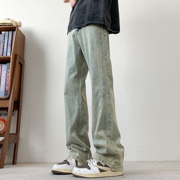 Hi Tao Elasticity Micro Pull American Splicing Style Men's Cowboy Pants High Street Trend Brand New Spring_viptrois.com