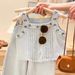 Kids Clothing girls vest suit children's embroidered flower top suspenders jeans_viptrois.com