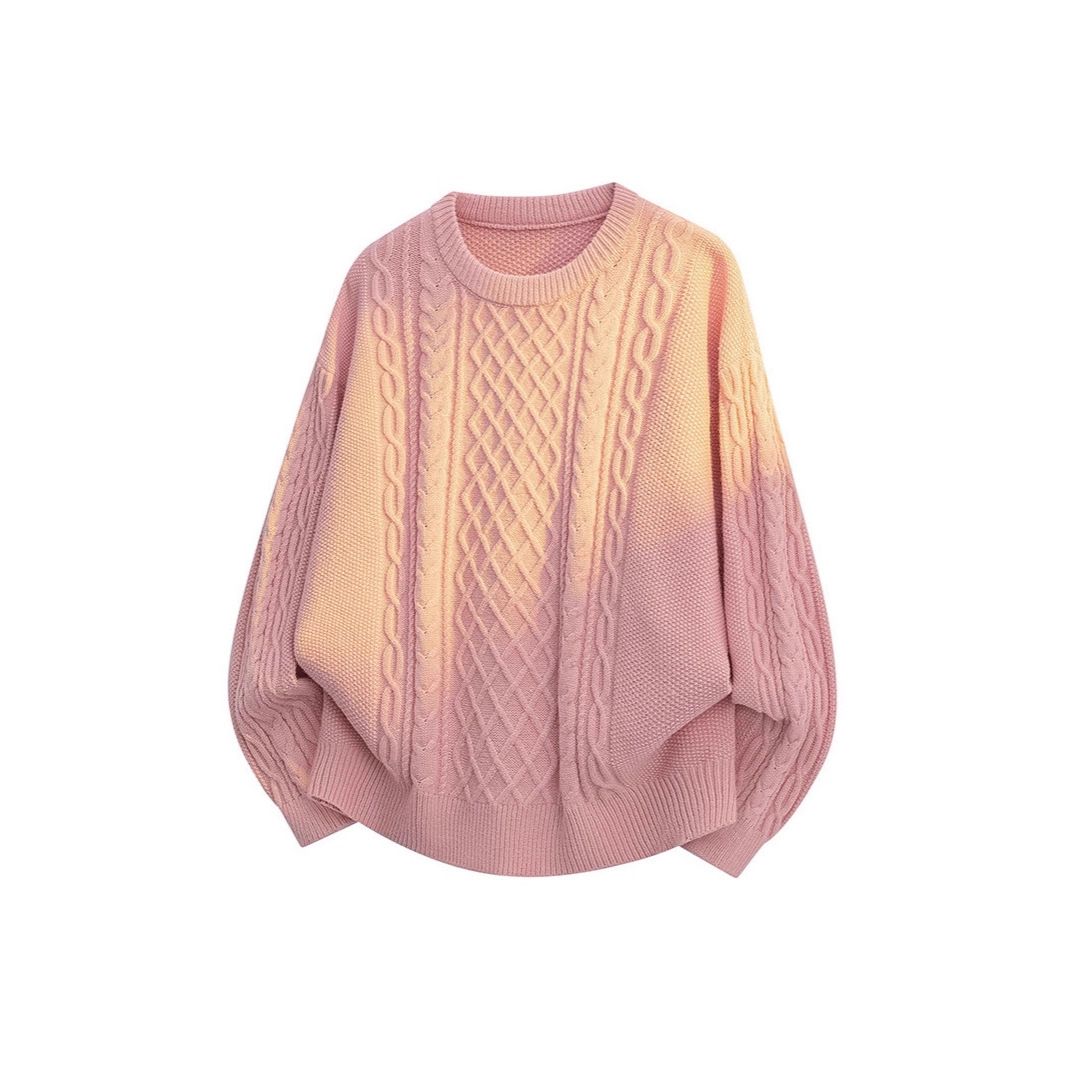 Men's Chunky Cable Knit Sweater - Relaxed Crew Neck Pullover In Grey/Violet//Pink (Sizes M-3XL)_viptrois.com