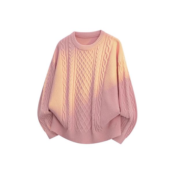 Men's Chunky Cable Knit Sweater - Relaxed Crew Neck Pullover In Grey/Violet//Pink (Sizes M-3XL)_viptrois.com