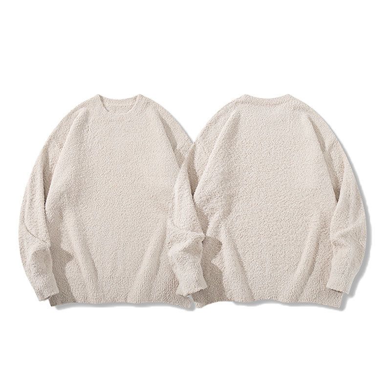 Men's Clothing Simple Solid Color Relaxed Minimalist Solid Knit Sweater - Oversized Drop Shoulder Pullover, Loose Fit Long Sleeve (S-XL, Beige)_viptrois.com