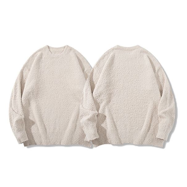 Men's Clothing Simple Solid Color Relaxed Minimalist Solid Knit Sweater - Oversized Drop Shoulder Pullover, Loose Fit Long Sleeve (S-XL, Beige)_viptrois.com