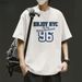 【DORAE】2026 Cotton T-shirt (Combed Cotton) Black ("ENJOY NYC 96" Print & Blue-White Accent) – Retro Sporty Casual Style For Urban Commute_viptrois.com