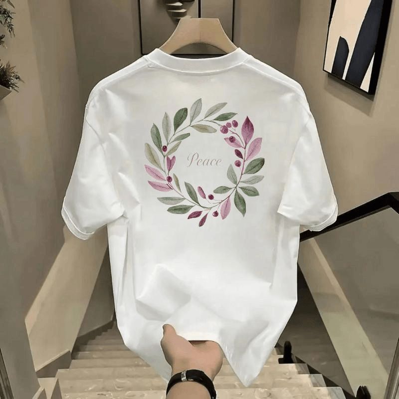 Men's Clothing High End Short Sleeved T Shirt Summer Trendy Simple Printed Pure Cotton Round Neck T Shirt_viptrois.com
