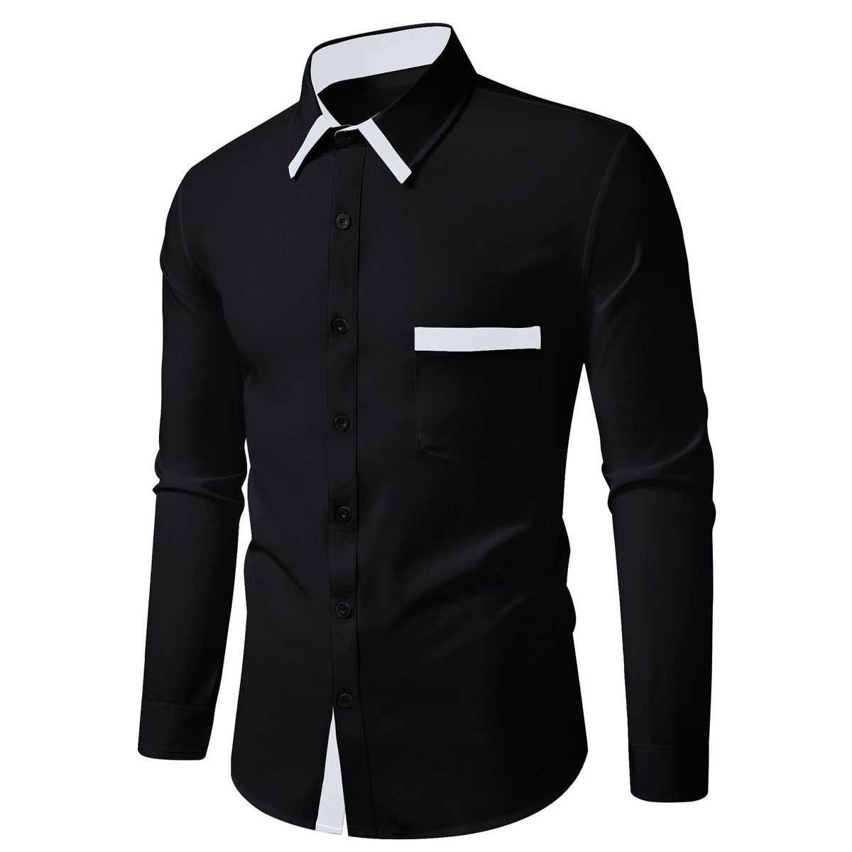 Men's Clothing Color Matching Business Slim Casual Shirt Contrast Color Long Sleeved Shirt Cardigan_viptrois.com