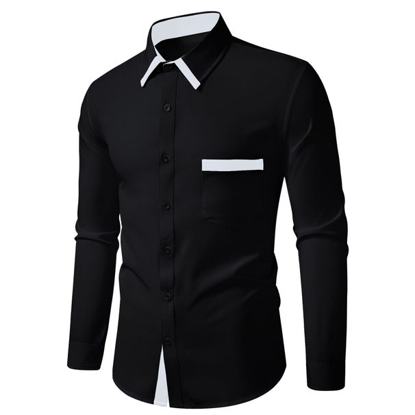 Men's Clothing Color Matching Business Slim Casual Shirt Contrast Color Long Sleeved Shirt Cardigan_viptrois.com