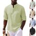 Men's Long Sleeved Stand Up Collar Plaid Shirt Solid Color Casual Bottoming Shirt Top_viptrois.com