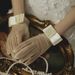 Unisex Wedding gloves Evening dress Black bridal Pearl short miss female short yarn lace hollowed-out satin bridal style_viptrois.com