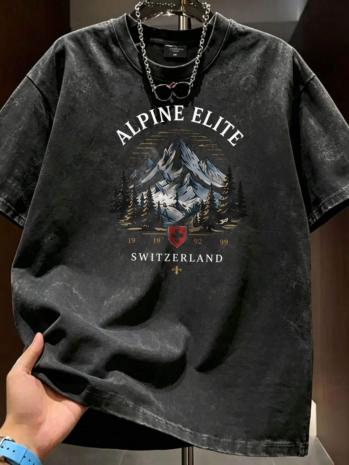Vintage Washed Cotton T-Shirt, Men's Mountain Forest Graphic, Retro Casual Style, Loose Oversized Tee_viptrois.com