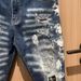 Men's Slim Fit Blue Distressed Jeans – Stylish Ripped & Stitched Denim Pants (Mid-Rise, Straight Leg, Casual & Streetwear)_viptrois.com