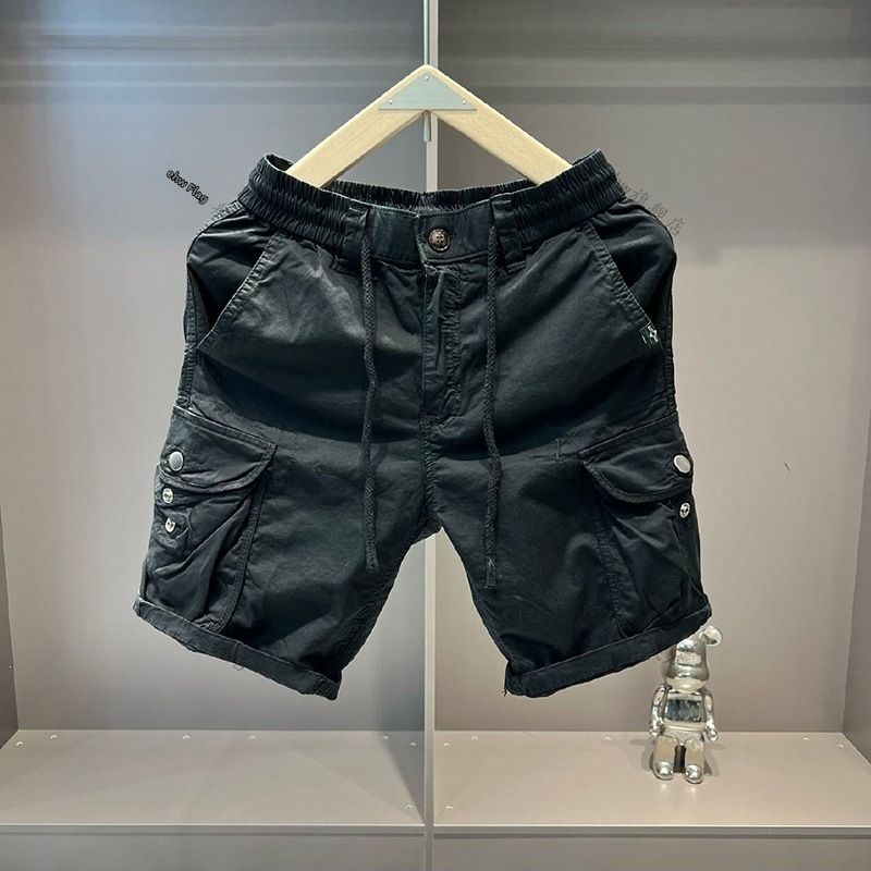 Summer Cargo Shorts For Men Casual Multi-Pocket Loose Stretch Pure Cotton Mid-Length Outerwear Trendy Five Point_viptrois.com