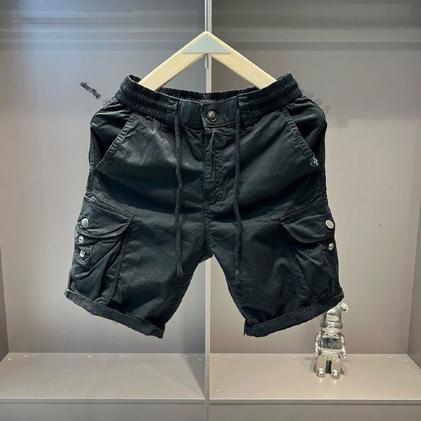 Summer Cargo Shorts For Men Casual Multi-Pocket Loose Stretch Pure Cotton Mid-Length Outerwear Trendy Five Point_viptrois.com