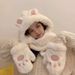 Wearing gloves, one in one, cute winter plush hat, scarf, three piece set, little rabbit, parent-child_viptrois.com