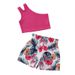 Mother&Kids Kids' tank top Kids' Summer girls' one-shoulder halter top + floral printed shorts two-piece set_viptrois.com