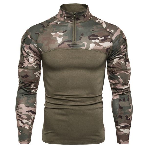 Men's Clothing Long Sleeved Elastic Slim Fit Camouflage Polo Casual Stand Up Collar Cotton Autumn Youth Tactical T Shirt_viptrois.com