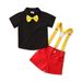 Mother & Kids Dress Suit Boys Short Sleeved Tie Shirt Red Suspender Shorts Two Piece Set_viptrois.com