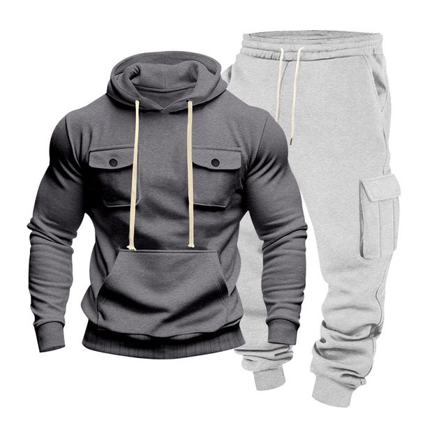 Men's Plus Size Velvet Hooded Sweatshirt And Sweatpants Set Heavy Workwear Outdoor Commuter Clothing Autumn Winter American Style_viptrois.com