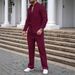 Autumn Men's New Waffle Solid Color Stand Collar Cardigan Shirt Long Sleeve Trousers Suit_viptrois.com